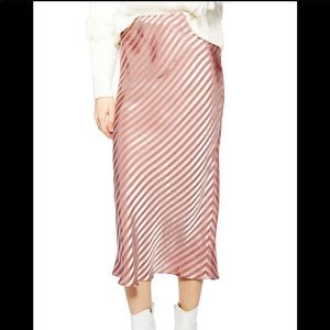 TOPSHOP Pink Stripe Satin Bias Midi Skirt